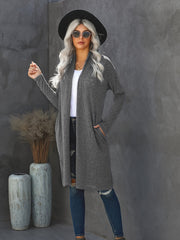 Drop Shoulder Pocketed Long Cardigan Loose Long Sleeve Knit Women's Clothing