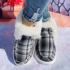 Large Checkered Printed Furry Snow Boots
