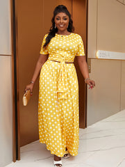 Polka Dot Print Short Sleeve Crop Top & Maxi Skirt Set