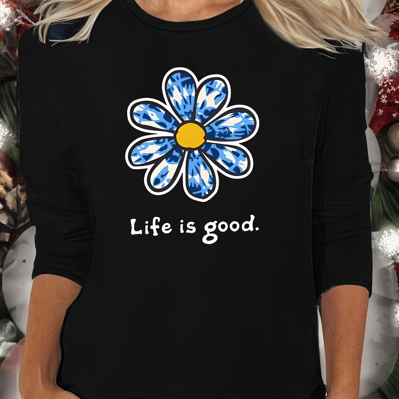 Floral Print Lounge Top Crew Neck Women's Loungewear
