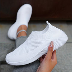 Women's Solid Flying Woven Sneakers Casual Slip On Outdoor Shoes