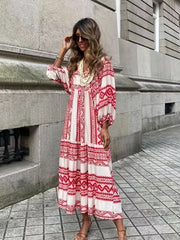 Boho Puff Sleeve Maxi Loose Dress Women's Clothing
