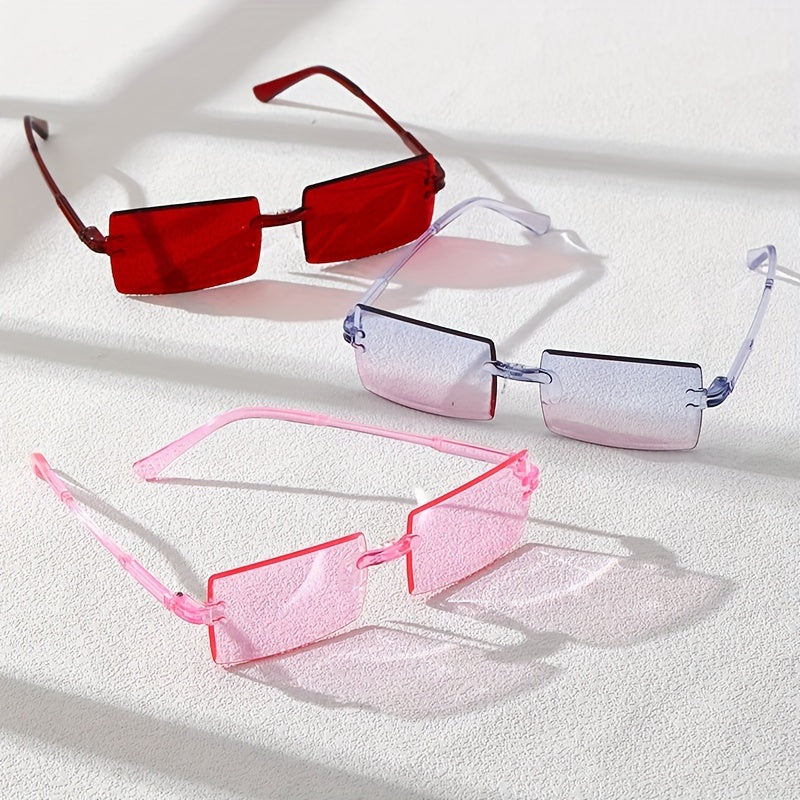 3 Pairs Square Rimless Sunglasses With Zipper Glasses Case
