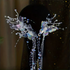 Crystal Butterfly Bridal Hair Clip with Tassel