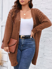 Casual Cardigan Women's Plus Twist Knitted Long Sleeve Button Up