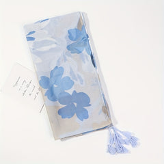 Flower Print Tassel Scarf Voile Shawl Windproof Warm Head Wrap