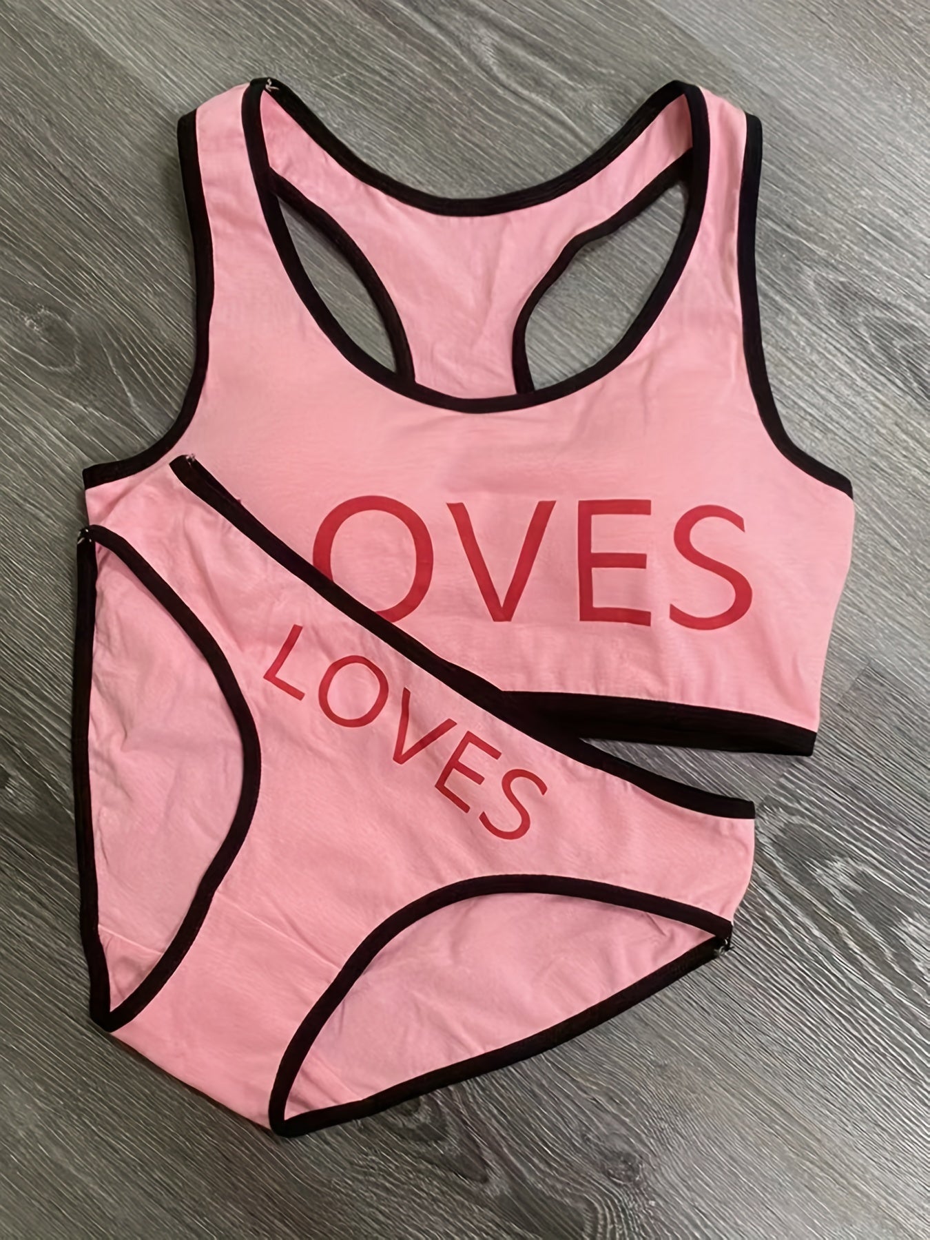 Letter Pattern Tank Bra & Panties Set