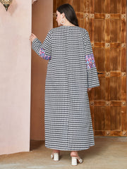 Houndstooth & Geometric Print Maxi Dress