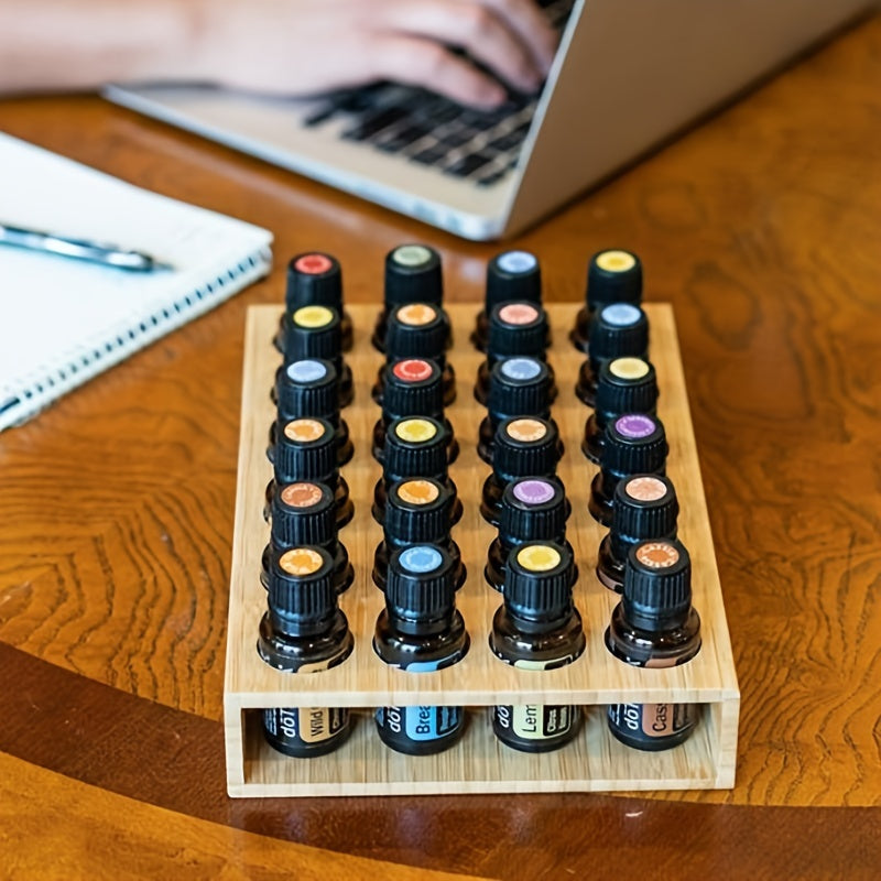 24 Holes Wooden Tray For Essential Oils Aromatherapy Storage