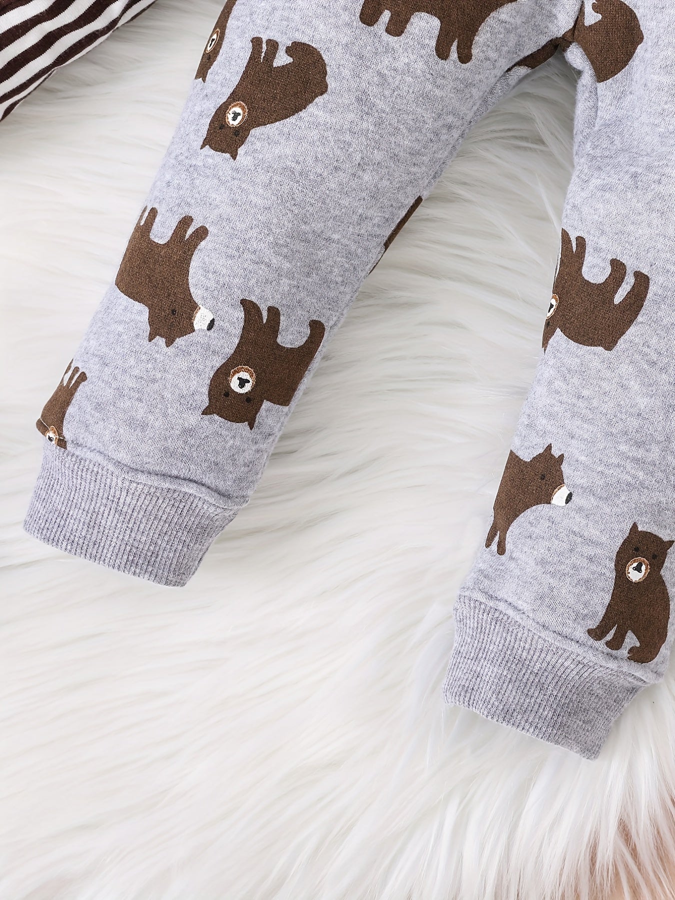 3pcs Boys Bear Print Bodysuit & Sweatshirt & Pants Set for Fall Winter