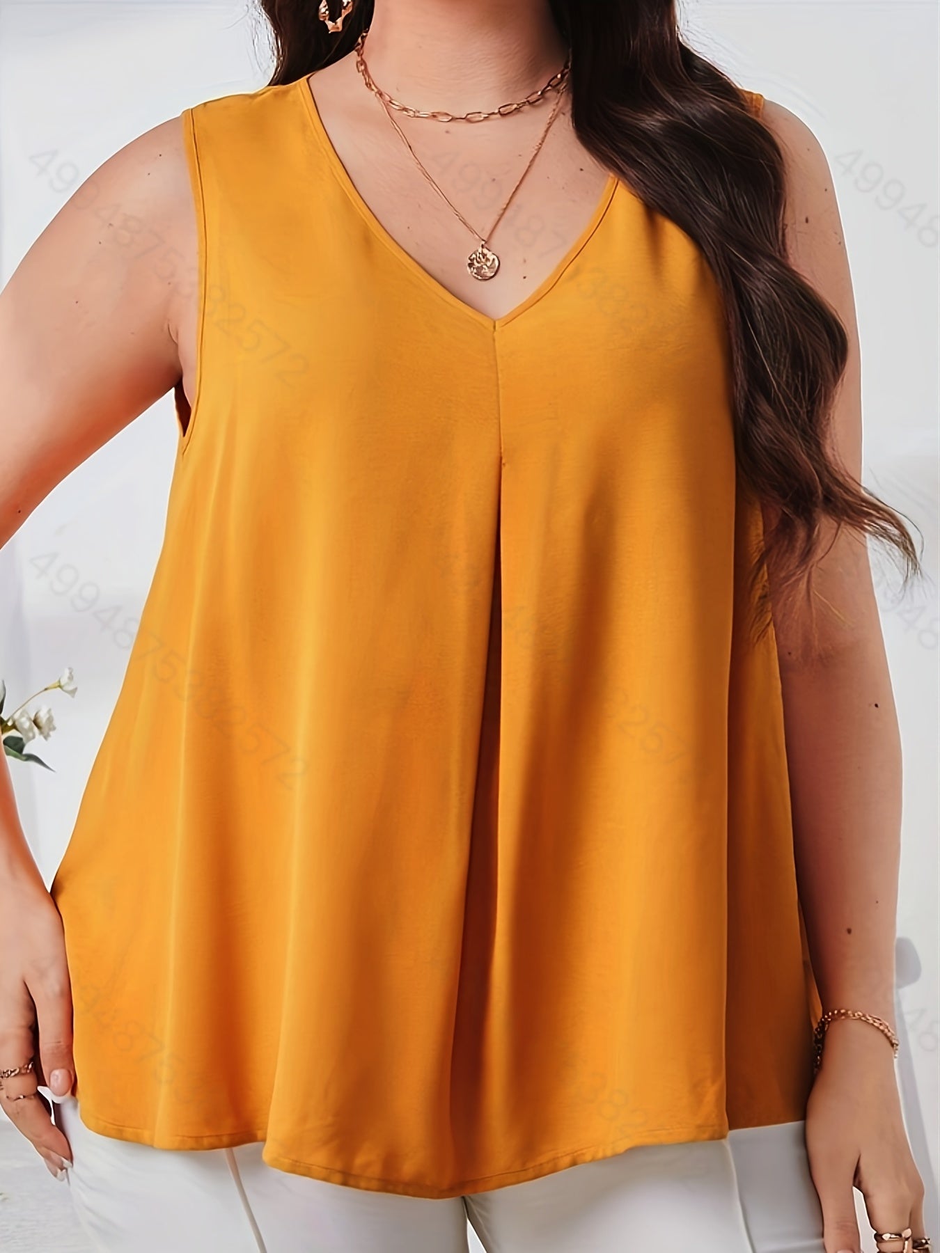 Solid V Neck Pleated Tank Top
