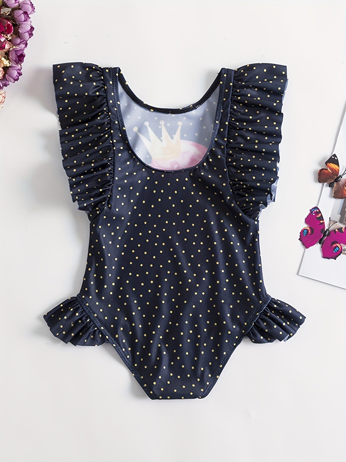 Flamingo Print Ruffled Onesie Swimsuit for Baby Girls