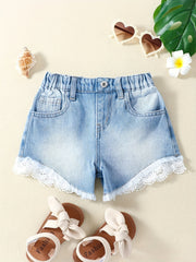 Toddler Girls Lace Denim Shorts Elastic Waist Regular Fit Jean Shorts