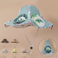 Panda Print Sun Hat Foldable Wide Brim Straw Hat