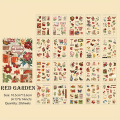 20 Sheets Vintage Plants Stickers Book Retro Transparent Waterproof Stickers