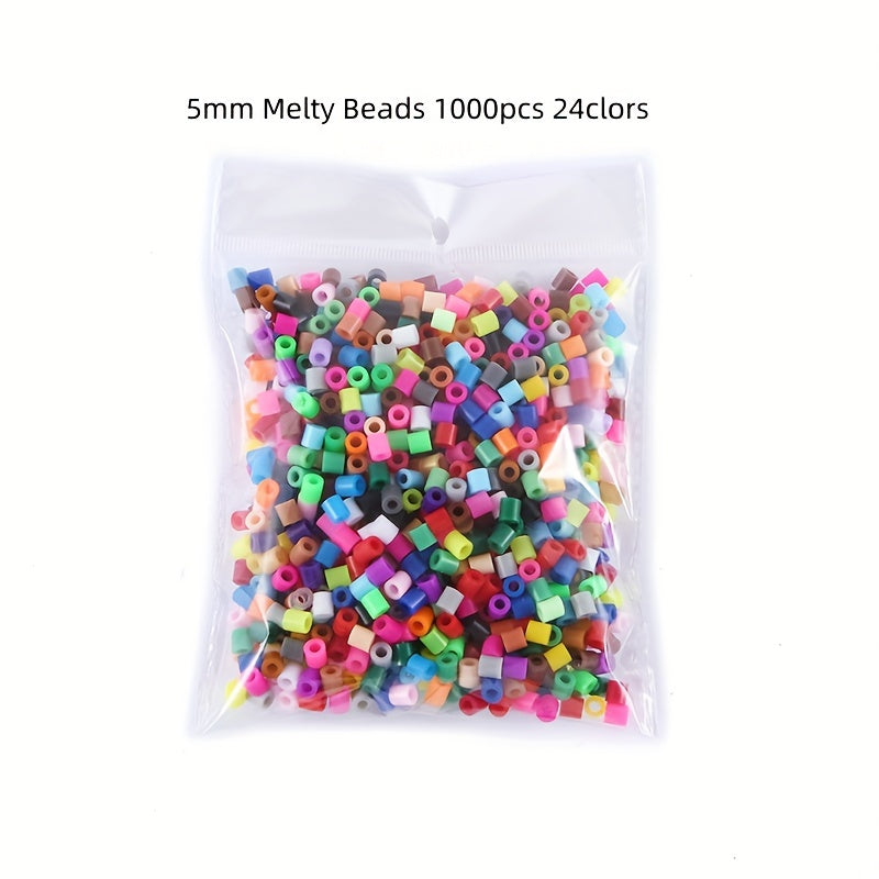 1000pcs 5mm Fuse Beads Kit 24 Colors Ironing Paper Pegboard Tweezers Art & Craft