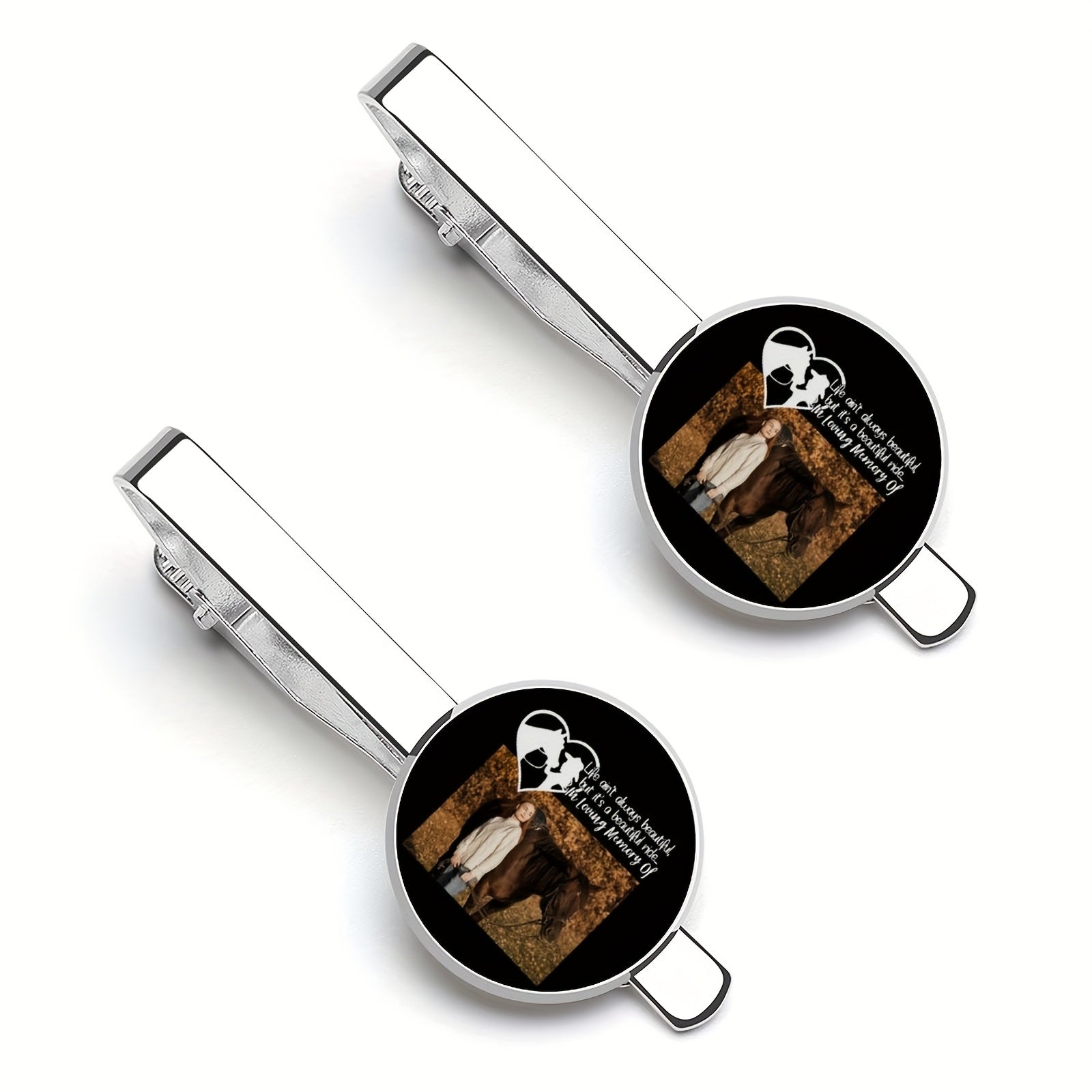 Personalized Memorial Tie Clips Set of 2 with Photo Logo