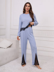 Contrast Lace Lounge Set Top & Pants Women's Loungewear