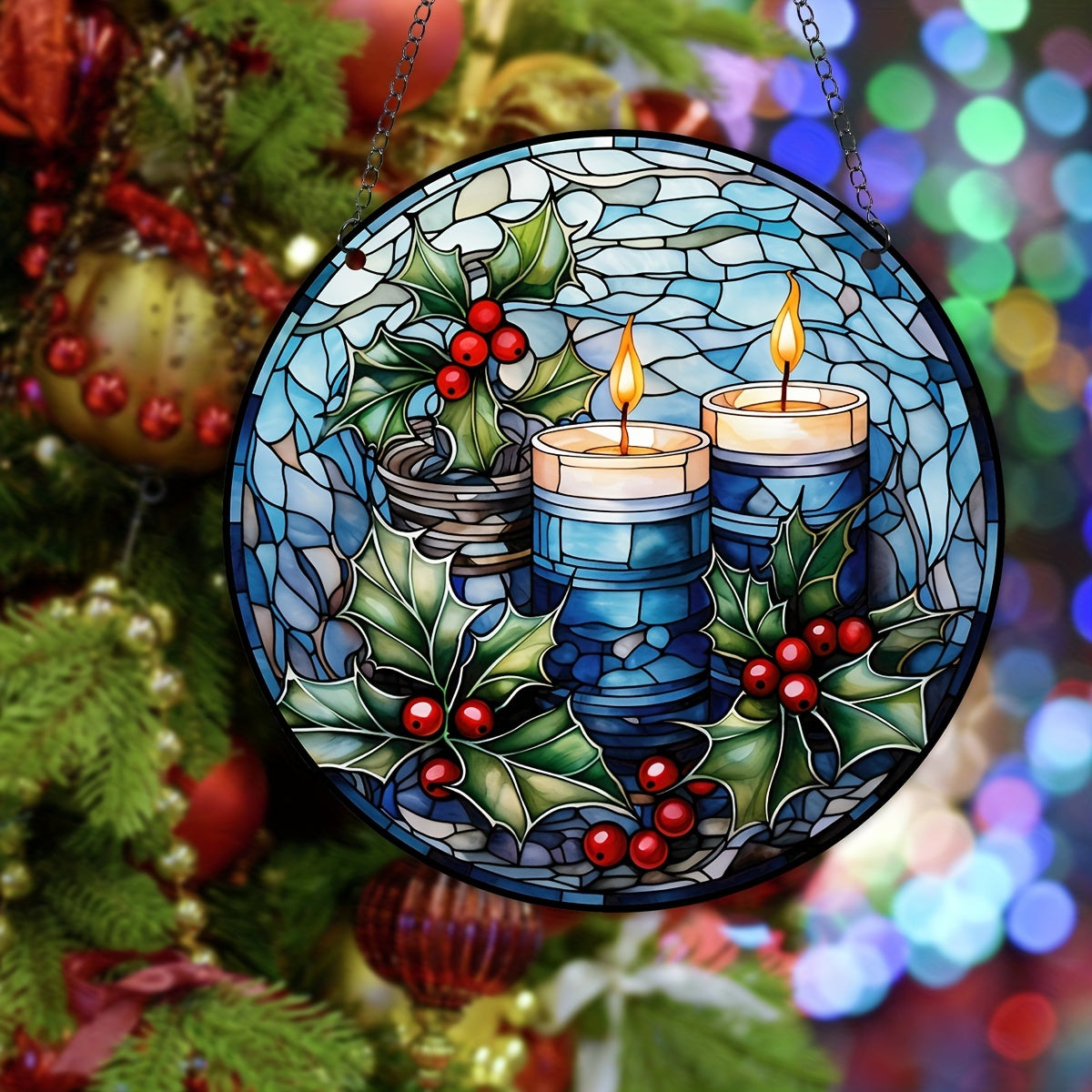 Christmas Snowman Suncatcher Stained Glass Window Hanging