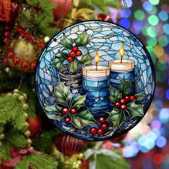 Christmas Snowman Suncatcher Stained Glass Window Hanging