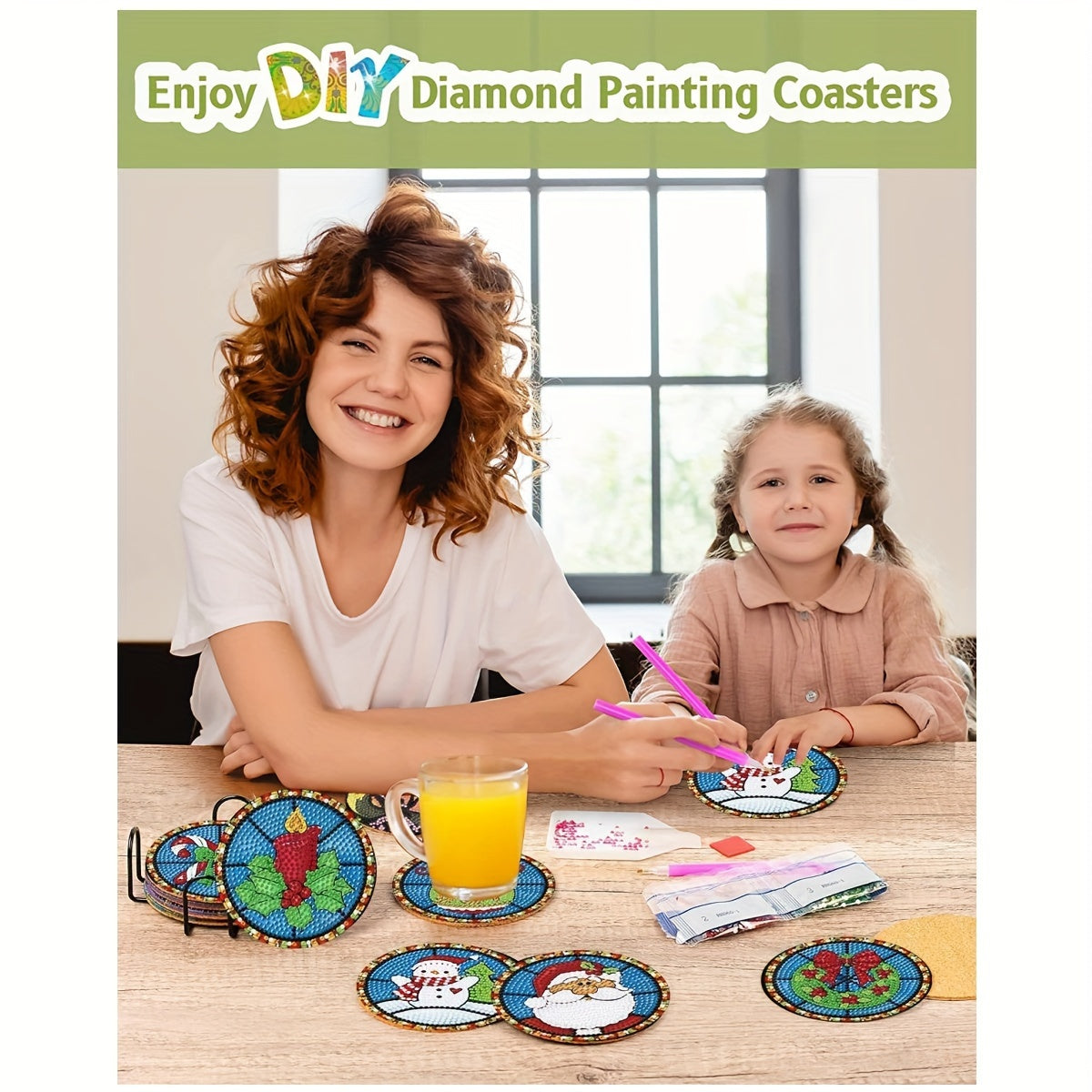 8pcs 5D Christmas Diamond Art Coaster Set for Family Decoration