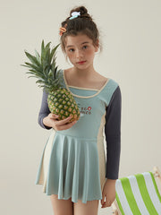 Girls Splicing Long Sleeve 1pc Swimwear Bathing Suit