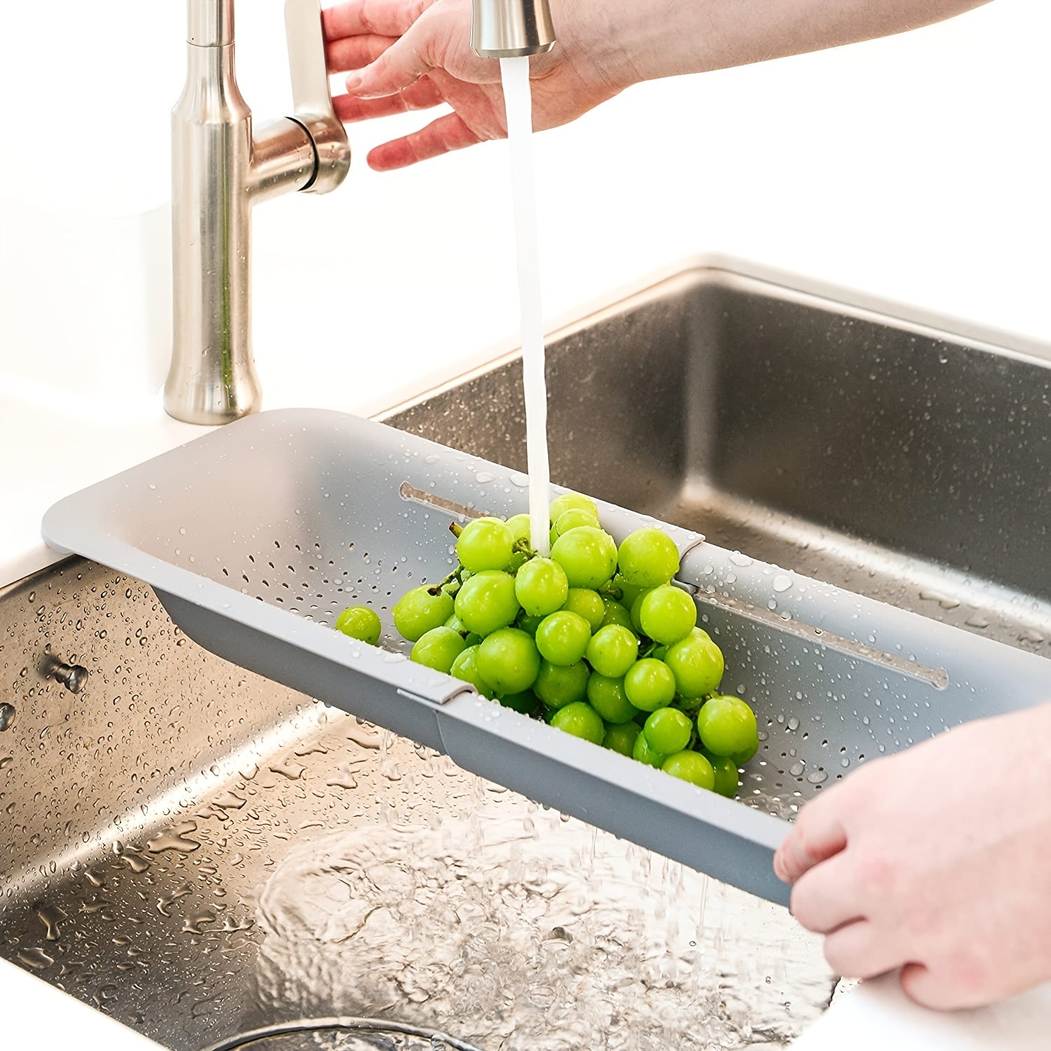 Over Sink Extendable Colander Strainer for Washing Vegetables Fruits Pasta
