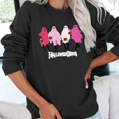 Halloween Ghosts Print Pullover Sweatshirt Crew Neck Sweatshirt