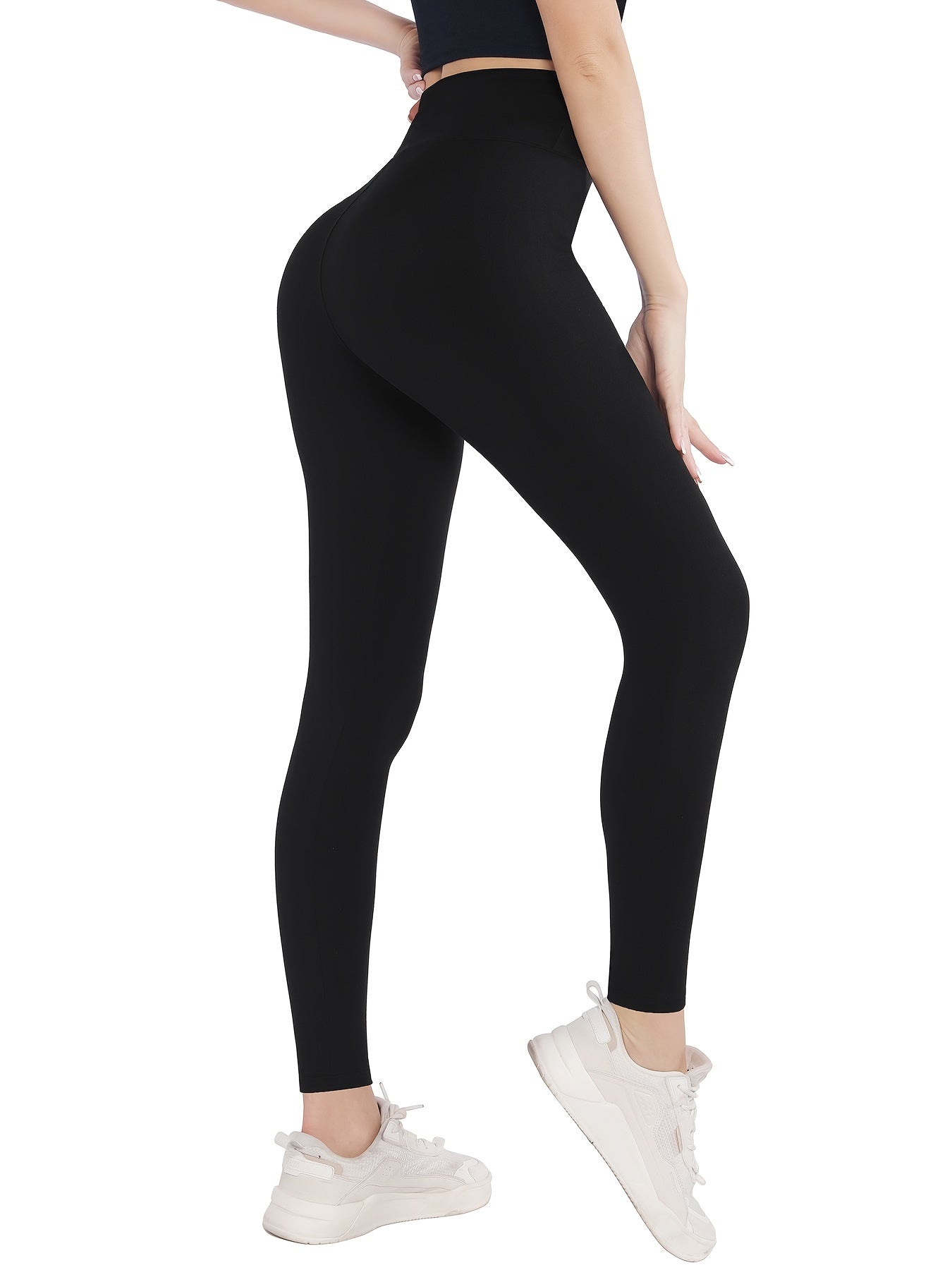 Solid High Waist Stretch Leggings, Women's Clothing