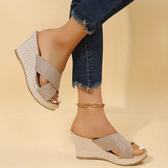 Women's Wedge Slide Sandals Comfortable Open Toe Slip On Shoes