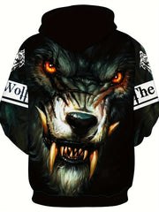 Wolf 3D Print Hoodie Men Comfy Loose Hooded Pullover Autumn Winter