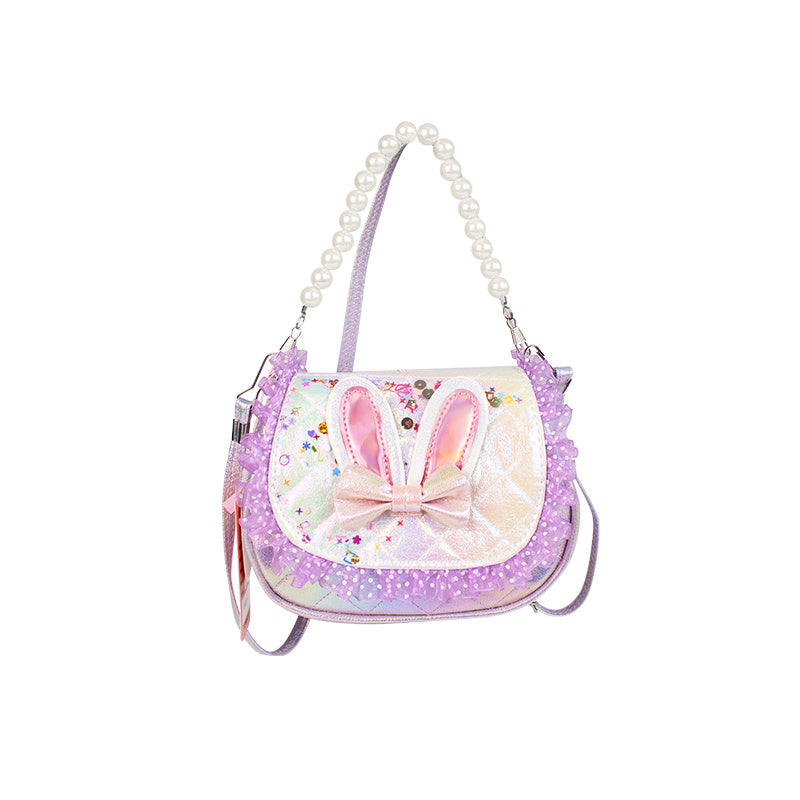 Sequin Rabbit Ears Handbag with Faux Pearl Handle for Girls