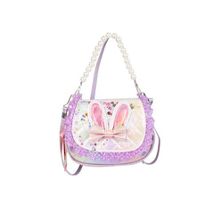 Sequin Rabbit Ears Handbag with Faux Pearl Handle for Girls