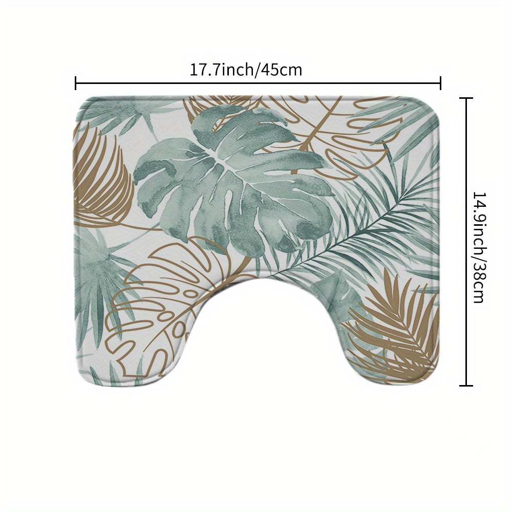 Leaf Pattern Shower Curtain Set with Non Slip Design