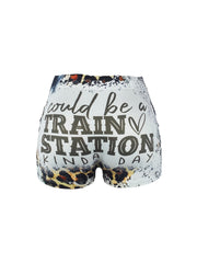 Letter Print Slim Workout Shorts Women's Clothing