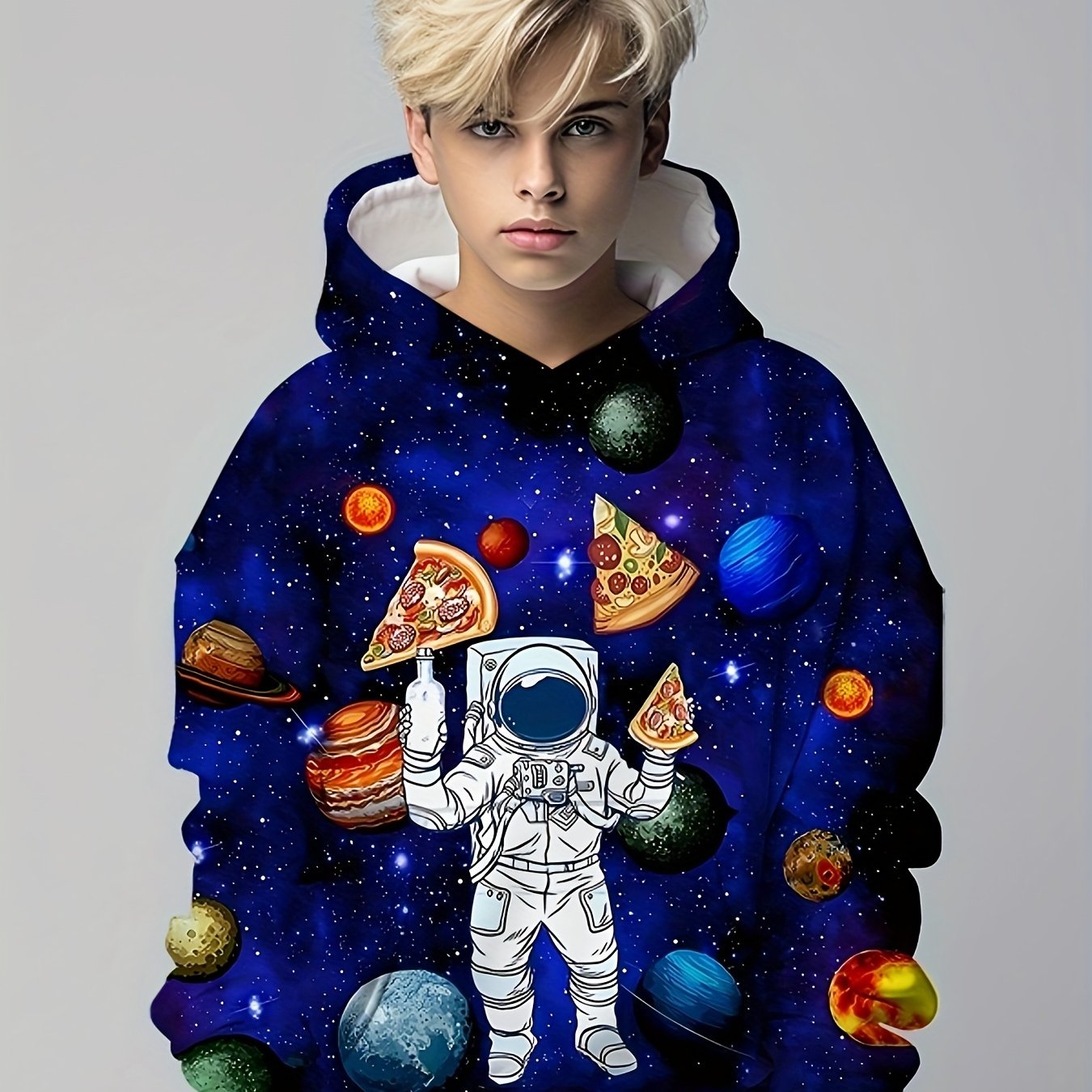 Kids Astronaut Planet Pizza 3D Print Hoodie Hip Hop Sports Casual Tops