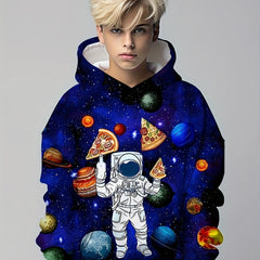 Kids Astronaut Planet Pizza 3D Print Hoodie Hip Hop Sports Casual Tops