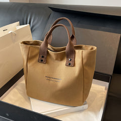 LATTBY Classic Canvas Tote Bag Durable Textile Material Solid Shoulder Bag
