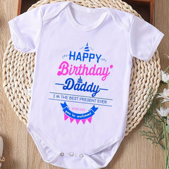 Baby Boys Girls Happy Birthday Daddy Short Sleeve Round Neck Onesie