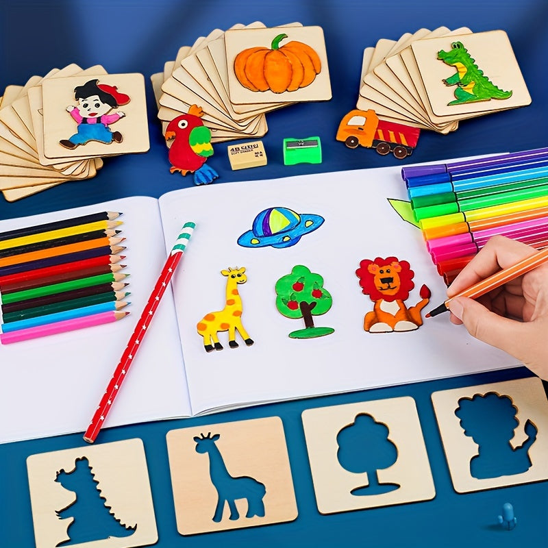 20pcs Wooden Drawing Template Set for Boys and Girls