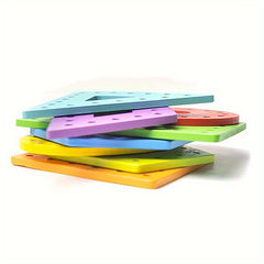 Educational Wooden Threading Toy Set Geometric Shape Colorful Lacing Boards