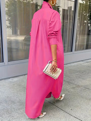 Solid Button-Up Maxi Shirt Dress