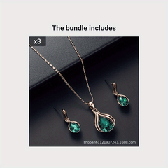 Water Droplet Pendant Necklace Earrings Set for Wedding