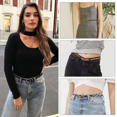 Women Faux Leather Skinny Thin Belt For Jeans Solid Metal Buckle Waist