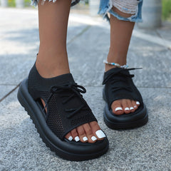 Women's Platform Sports Sandals Lace Up Slip On Shoes