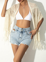 Crochet Beachwear Top High Stretch Tassel Cover Up Top Hollow Out
