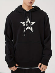 Men's Star Print Hooded Sweatshirt Drawstrings
