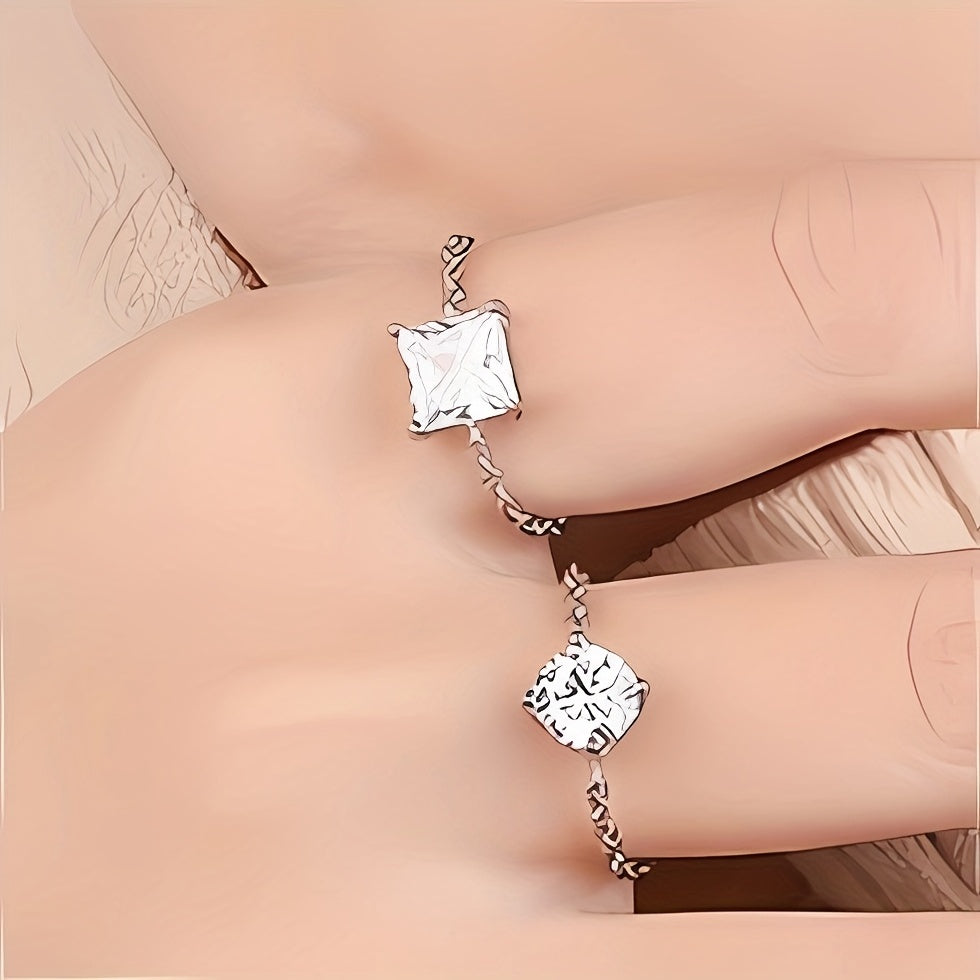 S925 Sterling Silver Ring with Cubic Zircon and Link Chain
