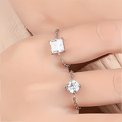 S925 Sterling Silver Ring with Cubic Zircon and Link Chain