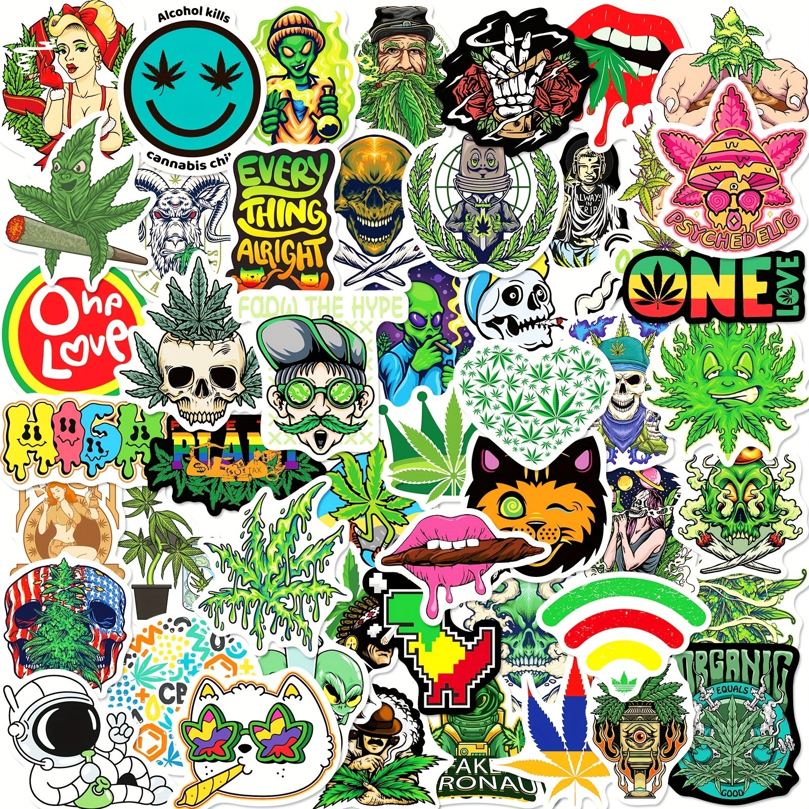 50pcs Cartoon Green Leaves Stickers Creative Graffiti Waterproof Stickers